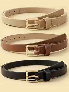 3/4条简约优雅方形扣腰带，纯色裙裤腰带，复古休闲腰带，学院风腰带，适合日常通勤，也可作为礼物
