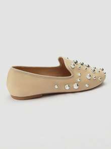 ADAMUMU Women's Casual Slip-On Loafers, Covered With 3D Foil Patches, Metallic Punk Style, Breathable Fabric Upper, PU Lining And Insole, Soft Outsole, Lightweight And Durable, Square Toe, Suitable For Pairing With Pants, New Autumn/Winter Collection - Apricot - View 7