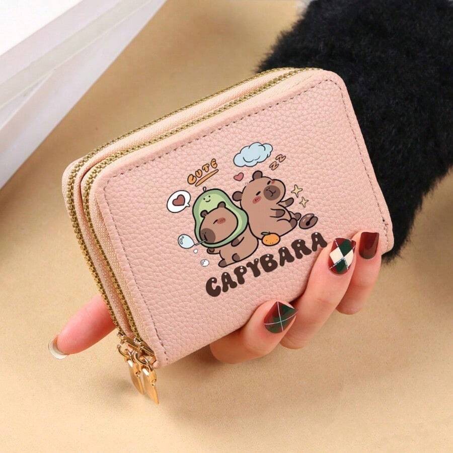 1pc "Cute Capybara" Printed Zipper Card Holder - Compact Wallet With Capybara Pattern Design - Large Capacity Cash Storage Coin Purse For Cash, ID, Credit Cards And Essentials, Perfect Gift For Family And Friends - Multicolor - View 1