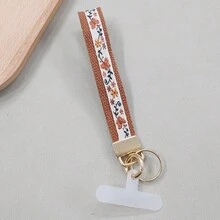 1个波西米亚风手工厚布刺绣钥匙扣，适用于 16/17 Pro Max手机挂绳、腕带、包包挂饰、钥匙链配件、印花织带钥匙圈、女士汽车钥匙链、女士包包吊坠钥匙扣、通用钥匙扣、女士时尚钥匙扣 - 手腕掛帶 - 查看 28