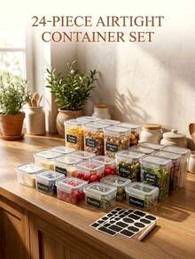 Multi-Piece Set Airtight Plastic Sealed Storage Jars, Visible Anti-Moisture Anti-Leakage Kitchen Dry Goods Food Storage Containers, Large Capacity Oatmeal Nuts Pasta Organizing Jars With Labels - Transparent - View 5