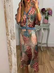 Dwuczęściowy komplet damski w stylu boho plus size, zestaw z topem i spódnicą w kwiaty w stylu retro, swobodny i modny elegancki komplet w stylu boho dla kobiet