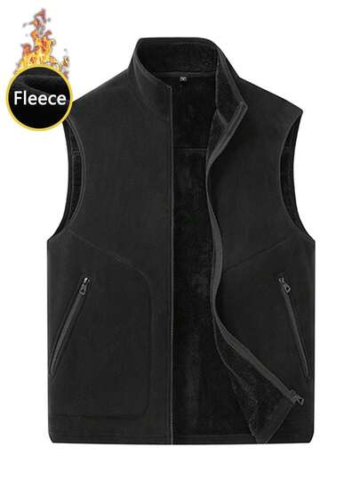 Men's Thermal Lined Zip Up Vest, Sleeveless Outdoor Casual Winter Vests With Zipper Pockets For Hiking, Camping, Streetwear Layering