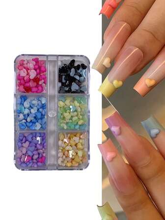 240 piezas Decoraciones de arte de uñas con forma de corazón de macarrón rosa de 6 rejillas con el mensaje "Te amo" para el Día de San Valentín - Accesorios de arte de uñas vibrantes y duraderos adecuados para mujeres y niñas de moda