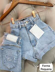 Women's Denim Shorts With Salt And Pepper Embroidery - Original Pepper, High Waist With Lycra, Various Styles - 2097 - 查看 1