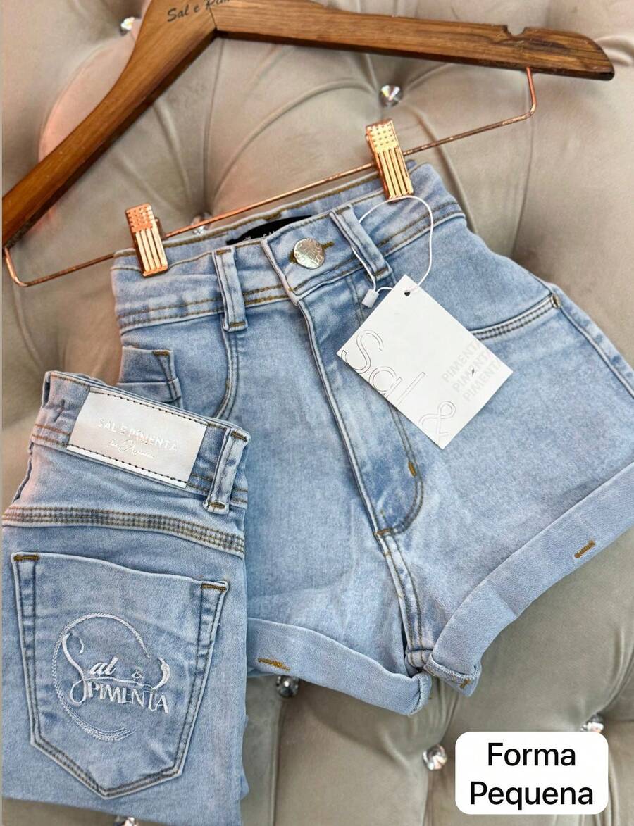 Women's Denim Shorts With Salt And Pepper Embroidery - Original Pepper, High Waist With Lycra, Various Styles - 2097 - 查看 1