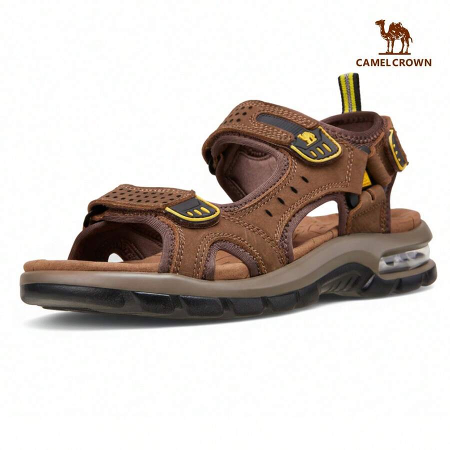 CAMEL CROWN Men's Genuine Leather Sandals, Suitable For Hiking, Walking, Beach, Waterproof, Suitable For Outdoor Sports, Equipped With High-Quality Cushioning | Waterproof