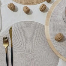 1pc/4pcs/6pcs 38cm Color Dining Mat, Round Woven Dining Mat, Light Colored Dining Table Mat, Round Dining Table Mat, Sage Green Dining Table Mat, Suitable For Circular Dining Tables, Kitchens, Birthday Parties, Wedding Parties, Holiday Themed Parties - Multicolor - View 5