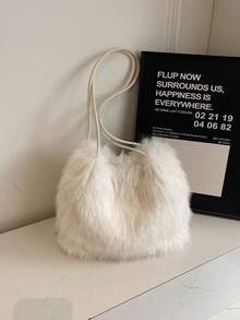 Nuova borsa a mano in pelliccia per autunno/inverno, borsa a tracolla di alta qualità e morbida, versatile - Bianco - Visualizzare 6