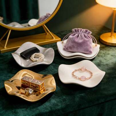 1个不对称云朵形陶瓷托盘，北欧风格珠宝收纳托盘，珠宝收藏装饰盘，珠宝展示托盘，女士礼物，家居装饰，假日/度假，海滩，浴室，卧室系列，大容量