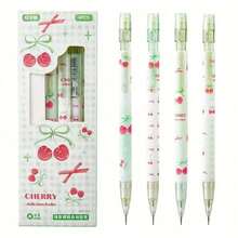 4pcs Fine Writing Tools, Matcha Cherry Pattern Push-Button Mechanical Pencil, 0.5mm Exam & Practice Pen With Eraser For School Stationery, Study Tools, Writing Essentials, Cherry Design, Aesthetic Writing Tool, Durable Construction, Plastic Pencil, Retractable Pencil, Automatic Pencil, Exam Takers, Writers - Multicolor - View 10