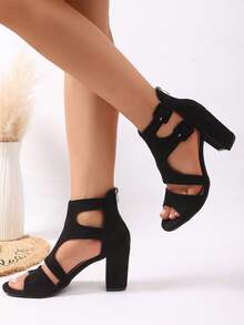 1 đôi sandal cao gót đế dày hở mũi, kiểu dáng đan chéo, khoét lỗ dành cho thiếu nữ/bé gái, quai cài đơn giản, đế platform thoải mái, giày hở mũi, sandal cao gót đế dày thời trang. - màu đen - Xem 3