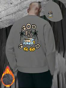 New Year Outfit Women Men Street Style Fashion Crew Neck Sweatshirt God Is Good Car Under Coconut Tree Print Pattern 2025 Autumn Winter Bestselling New  Fashion Long Sleeve Fleece Thickened Essential Classic Basic Style Lazy Style Casual Top Commuting Casual Simple Comfortable Versatile Loose And Comfortable Fall Clothes For Women - 深灰色 - 查看 12