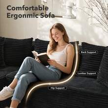 Techigher Modular Sectional Sofa, Modern Corduroy Couches With L-Shape Chaise For Living Room Bedroom (Left Facing Chaise) - Black - View 9
