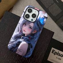 Funda de Teléfono de Entrega Local: Chica Anime de Pelo Azul Tatuaje Mate Esmerilado Funda 2 en 1 - Mate Premium + Fácil de Limpiar| para iPhone 11/12/13/14/15/16/17/Plus/Pro/Pro Max| Opción de regalo de bajo mantenimiento - Blanco - Ver 2