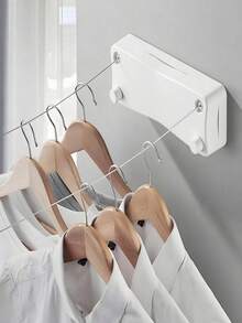 Tendedero retráctil de 5,2 metros, diseño de doble línea, perchero de pared para balcón sin taladros, adecuado para dormitorios, baños, balcones, jardines, etc. - Blanco - Ver 2