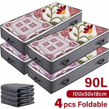 4 Pack 90L Large Underbed Storage Bag Clothes Zipped Organizer Fabric Storage Bags - Grey - View 10