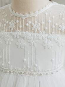 Baby Girl Long Sleeve Elegant Tulle Princess Dress Flower Embroidery Toddler Girl Specail Occasion Gown Perfect For Party, Wedding,Birthday - trắng - Xem 4