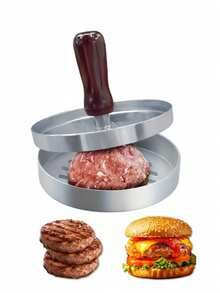 1件套重型金属汉堡肉饼压模器套装 - 银色，DIY汉堡肉饼制作套装，操作简便，经久耐用的带手柄厨房工具