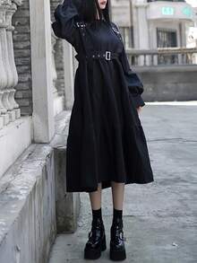 فستان كوسبلاي لوليتا جوثيك، تنورة فضفاضة متعددة الطبقات، فستان أسود بياقة مستديرة وأكمام طويلة، طراز لعب الأدوار المدرسي للطالبات، مناسب لمعارض الأنمي وثقافة الأوتاكو - متعدد الألوان - مشاهدة 4