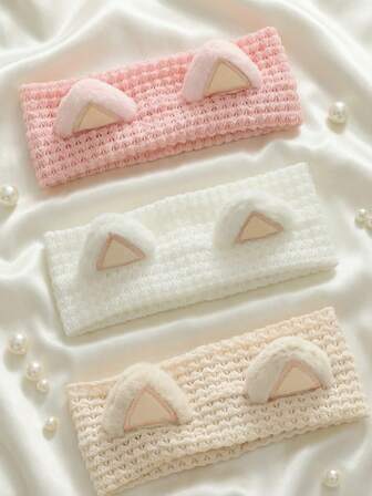 Diadema triangular estéreo 3D de algodón puro supersuave para recién nacidos, 3 unidades, color blanco perla, sin dejar rastro, estilo bohemio, para fotografía de bebés.