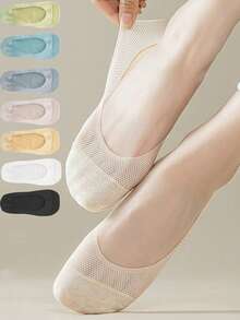 5 Pairs Women's Ice Silk Boat Socks Thin Breathable Invisible Anti-Slip Spring Summer Short Socks Fashionable Solid Color Shallow Mouth Mesh Short Socks - Multicolor - View 2