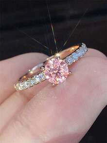 1枚优雅立方氧化锆戒指，女士情人节礼物，婚礼派对首饰 - 金黃色 - 查看 8