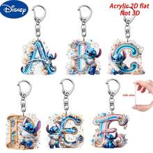 2D亚克力钥匙扣，史迪奇设计，包含26个A-Z字母吊坠，花朵图案钥匙扣，可作汽车钥匙扣、包包挂饰、圣诞装饰品、闺蜜钥匙扣，是史迪奇粉丝的理想礼物，也是圣诞礼物和嘉年华礼物。