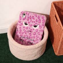 粉色愤怒眼神刺绣豹纹毛绒保护套，带电容笔插槽，温暖的平板电脑保护壳，适用于 iPad 10/11 代 A16 10.9 英寸（2022/2025）、iPad 7/8/9 代 10.2 英寸、iPad Air 4/5/6 和 iPad Pro 11 英寸 - 派对、生日和节日的完美礼物 - 玫紅色 - 查看 6