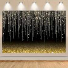 1pc Black And Gold Glitter Backdrop, Birthday Party Decor Photography Background, Gold Black Polka Dot Wedding Birthday Party Decoration Photo Backdrop - Multicolor - View 1