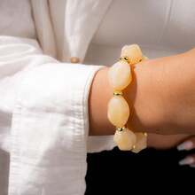 1pc Retro Acrylic Asymmetrical Oval Beaded Elastic Bracelet - Oval - View 6