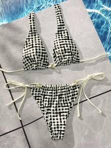 Bộ bikini nữ, trang phục đi biển kẻ caro đen trắng cổ điển/trang phục thường ngày/phong cách Y2K/trang phục gợi cảm/phong cách phương Tây/phong cách Bohemian/tiệc cocktail/phong cách cổ điển/ôm sát/tiệc khiêu vũ/vui nhộn/thanh lịch/phong cách quý tộc/thời trang đường phố/trang phục nghỉ lễ mùa xuân & hè - Nhiều màu - Xem 6