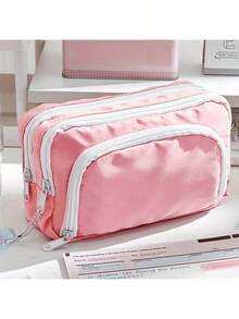 1pc Oversized Macaron Pattern Pencil Case/Storage Bag, INS Style Stationery Pouch, Portable Handheld Pencil Case/Storage Bag, Cosmetic Bag, Suitable For Teenagers Office And Study Supplies - Pink - View 5