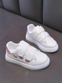 1双女童可爱爱心装饰时尚运动鞋，适合校园、运动、休闲和户外活动，春秋季款 - 白色 - 查看 1