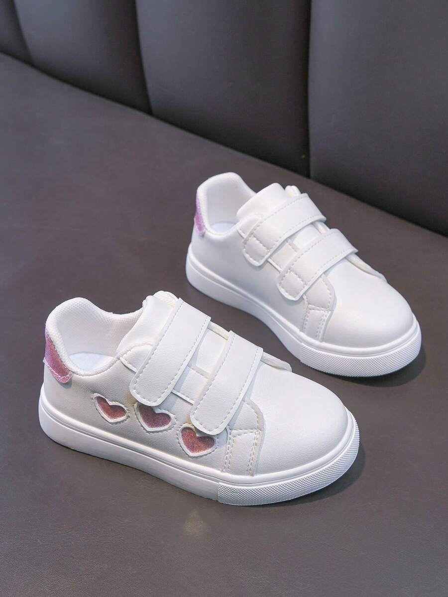 1双女童可爱爱心装饰时尚运动鞋，适合校园、运动、休闲和户外活动，春秋季款 - 白色 - 查看 1