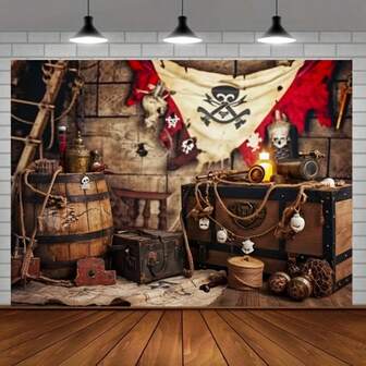 Fondo fotográfico de fiesta con timón de barco pirata, decoración de pancarta de fiesta con mapa del tesoro, gran decoración de pared para fondo fotográfico de fiesta