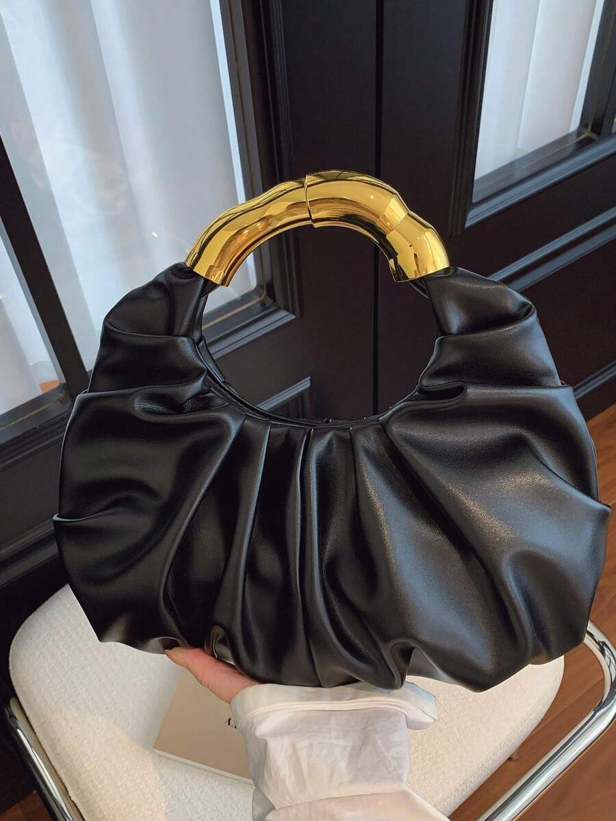 Casual Minimalist Textured Fashion Unique Cloud Shaped Handbag For Women - Black - View 1