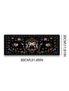 复古甜美黑色鼠标垫，可爱桌垫 XXL 大号扇形游戏鼠标垫，防滑橡胶底座键盘垫防水少女桌面垫，适用于笔记本电脑游戏、家庭办公，花朵蝴蝶结 - 彩色 - 查看 19