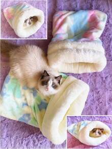 1pc Comfortable Cat Sleeping Bag, Warm Cat Sleeping Bag For Winter, Soft Plush Half-Enclosed Cat Sleeping Bag For Indoor Use - Multicolor - View 4