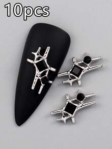 10 Pieces Of Nail Art Nail Accessories, Three-Dimensional Fairy Sweet And Cool Style, Connected With Stars, Inlaid With Hearts, Diamonds, Planets, Nail Charm, DIY Nail Products - Black - View 1