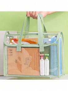 1pc Transparent Handbag - PVC Cosmetic Storage Bag, Thickened Waterproof Durable A4 Clear Document Bag, Suitable For Student Exam Review, Homework, Book Storage, Test Paper Organization And Sports Event Tote - Multicolor - View 6