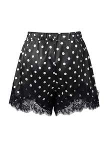 Women's Summer Mini Skirts Dot Print Lace Trim Hem Skirt For Daily, Travel, Parties - 黑色 - 查看 2