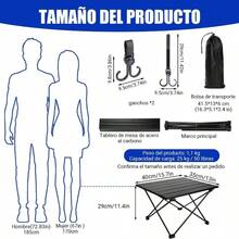 Picnic TablesMesa de Camping Portátil Plegable Pequeña Mesa Picnic de Acero al Carbono Tablero de Alumini con Bolsa y Gancho para Aire Libre Acampar Barbacoa Playa Jardin Hogar Campismo Negro 40x35x29 cm - negro - Ver 3