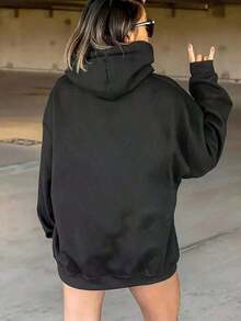 2026 AChristmas Outfit WomenWomen's Heavyweight Hoodie - Gothic Love Me Like My Demons Print Sweatshirt, Loose Fit Pullover Hoodie With Pocket & Drawstring Hood, Long Sleeve Winter Sweater For WomenLoose And Comfortablewinter Clothes For Women - 黑色 7 - 查看 2