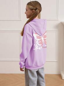 1件装少女保暖连帽卫衣，加厚保暖青少年学生服装，适合儿童秋冬季长袖上衣，Y2K/街头风/度假风/时尚/学院风 - 紫色 - 查看 2