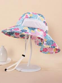 1pc Kids Sun Hat With Neck Protector (Unisex) - Wide Brim UV Protection Bucket Hat, Breathable Mesh Outdoor Beach Hat, Suitable For Children In Summer - Printed Bucket Hat - View 25