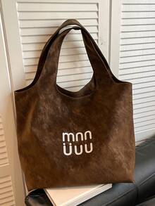 1pc Large Capacity Letter Print PU Tote Bag, Fashionable Women's Shoulder Bag Suitable For Work Commute, School, Shopping, Travel, Autumn/Winter - Multicolor - View 2