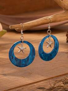 2pcs Fashionable & Elegant Starfish Pendant Earrings, Jewelry Gift For Women, Wedding, Engagement, Party - Navy Blue - View 3