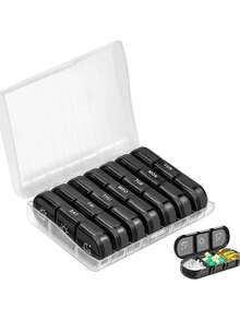 1 Set Of 7-Day Portable Pill Storage Box (7 Dispensing Boxes+1 Storage Box),Medicine Box,Pill Holder, Pill Container, Candy Box Pill Organizer, Pill Box, Pill Case, Multi-Color Travel Medicine Storage Container With Compartments, Used For Organizing Morning/Afternoon/Evening Medicines, 21 Grid Black Medicine Box Classification Box, Portable Medicine Box Plastic Sorting Box - Multicolor - View 26