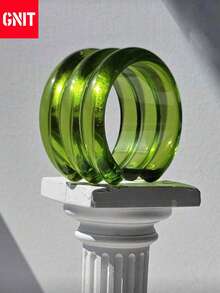 GNIT 1pc Elegant Retro Wide Resin Bangle In Green, Autumn Winter Sweater Accessory Geometric Pattern Elements, Orderly Textures And Fluctuating Curves - Green Pattern Series Bangle - View 11